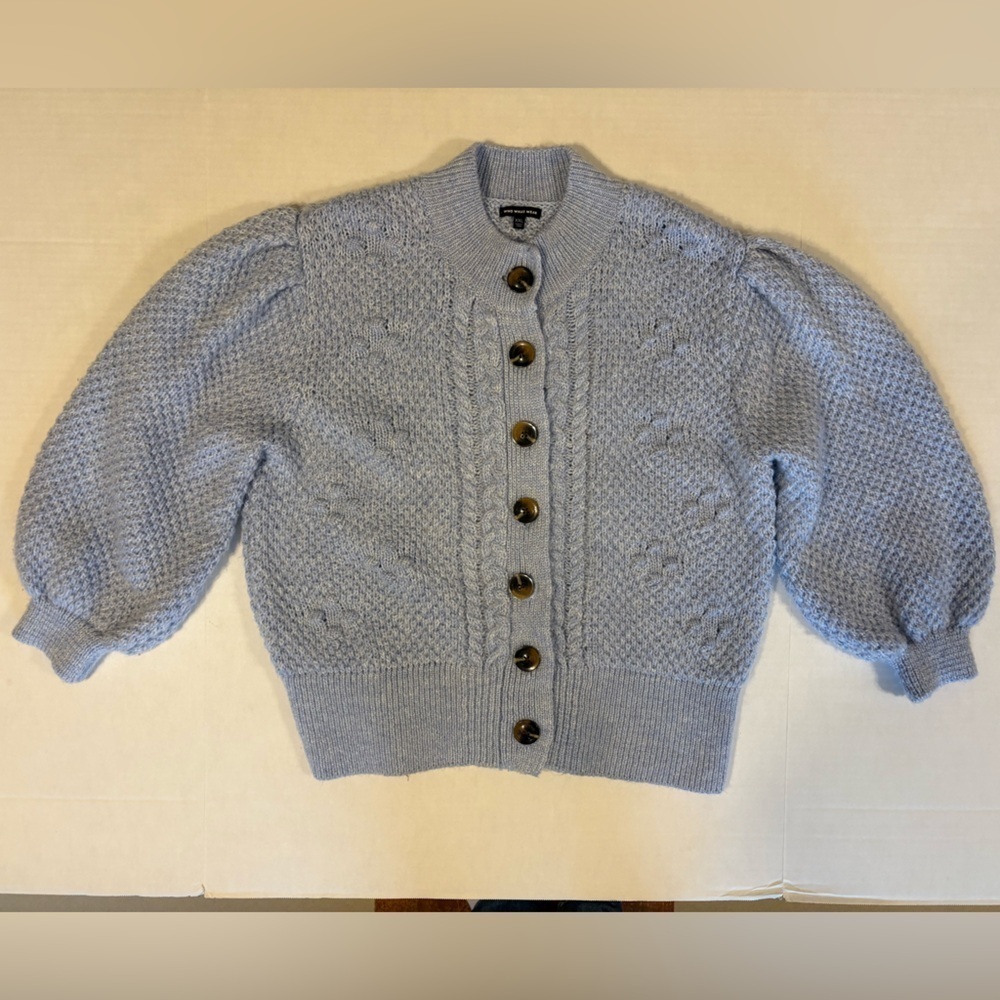 Who What Wear blue 3/4 sleeve chunky knit cardigan brown buttons size XXL